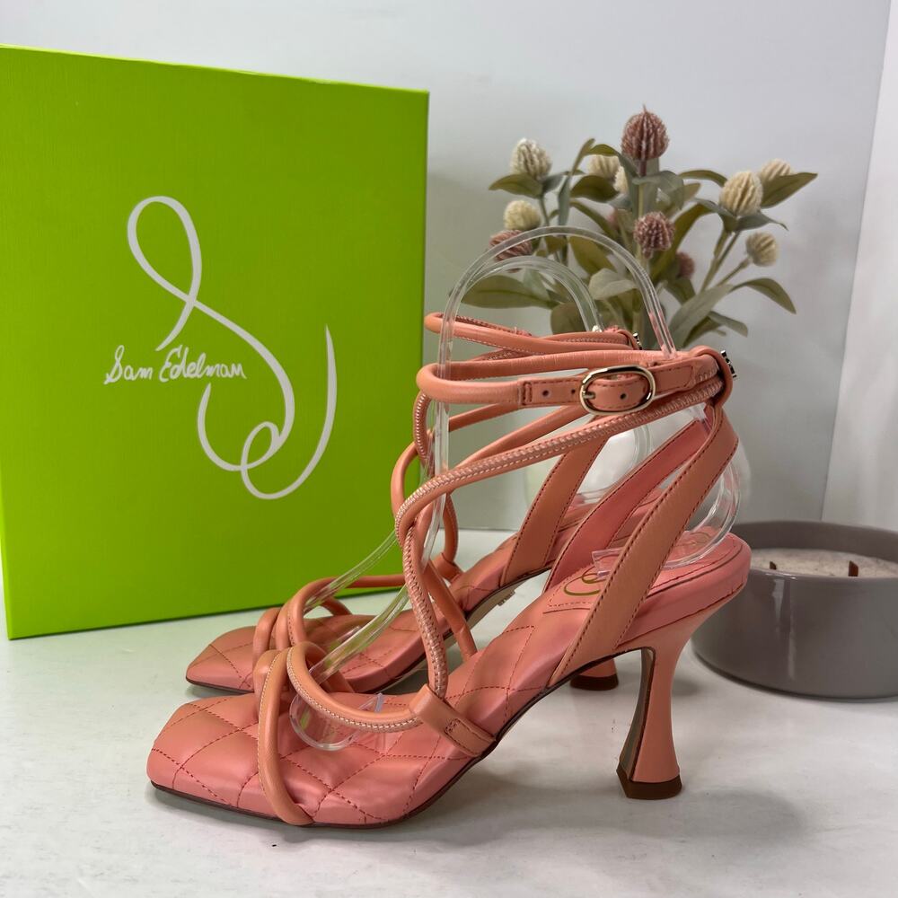Sam Edelman Maven Leather Strappy Heels Clay Architectural Heel Women's 6.5M NWB